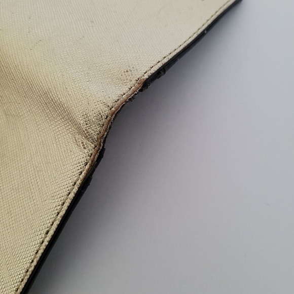 Kate Spade Clutch Wallet Gold Champaign Metalic Saffiano Logo Large Bifold Fair - Picture 11 of 12